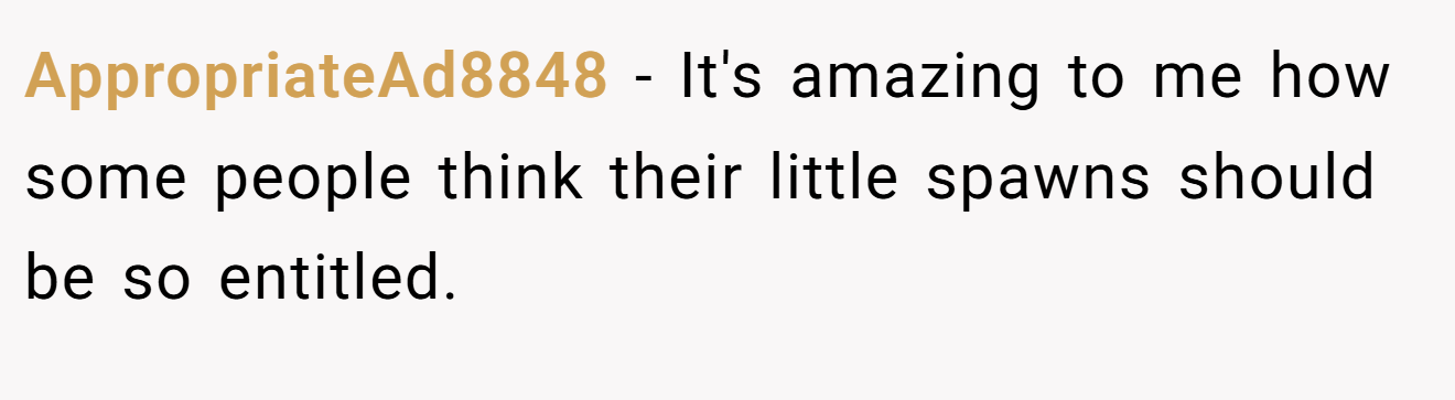 AppropriateAd8848 − It's amazing to me how some people think their little spawns should be so entitled.