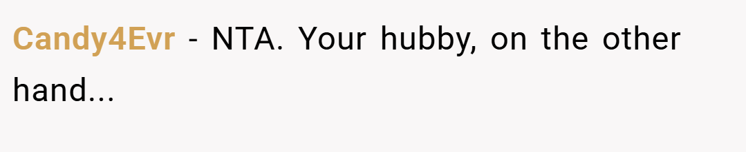 Candy4Evr − NTA. Your hubby, on the other hand...