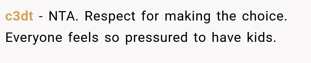 c3dt − NTA. Respect for making the choice. Everyone feels so pressured to have kids.