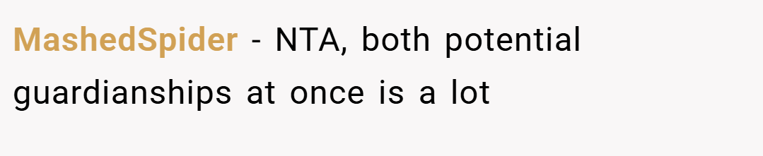 MashedSpider − NTA, both potential guardianships at once is a lot