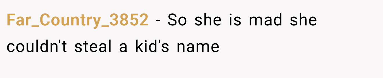 Far_Country_3852 - So she is mad she couldn't steal a kid's name