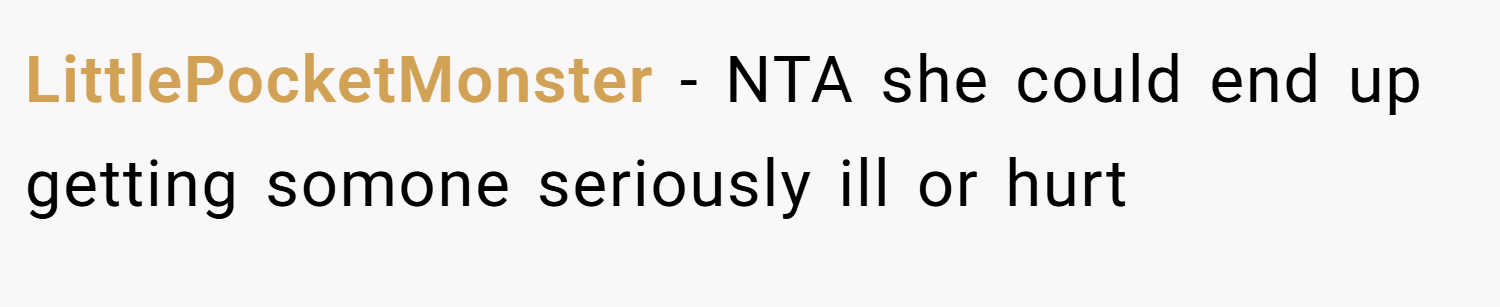 LittlePocketMonster − NTA she could end up getting somone seriously ill or hurt