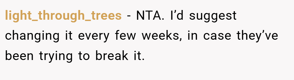 light_through_trees − NTA. I’d suggest changing it every few weeks, in case they’ve been trying to break it.