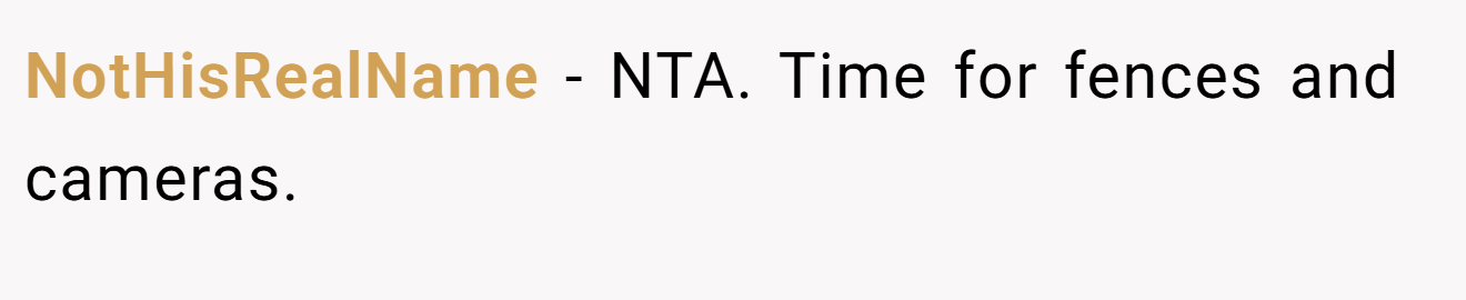 NotHisRealName - NTA. Time for fences and cameras.