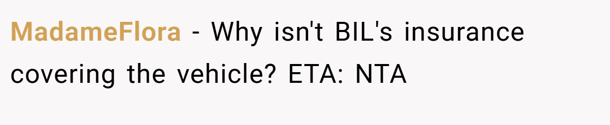 MadameFlora - Why isn't BIL's insurance covering the vehicle? ETA: NTA
