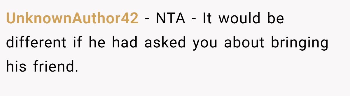 UnknownAuthor42 − NTA - It would be different if he had asked you about bringing his friend.