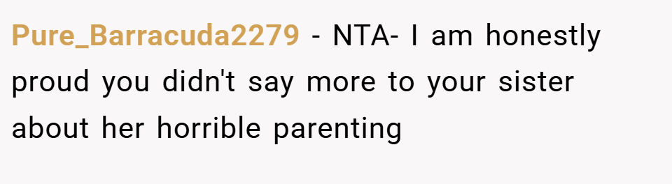 Pure_Barracuda2279 − NTA- I am honestly proud you didn't say more to your sister about her horrible parenting
