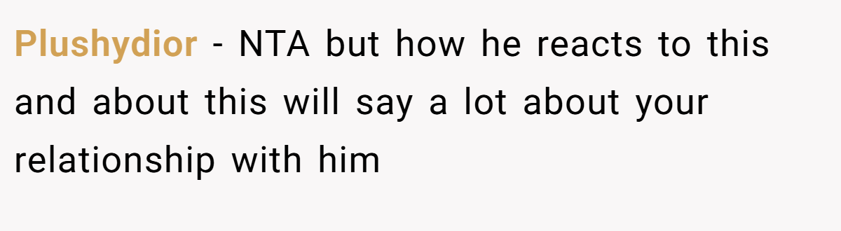 Plushydior - NTA but how he reacts to this and about this will say a lot about your relationship with him