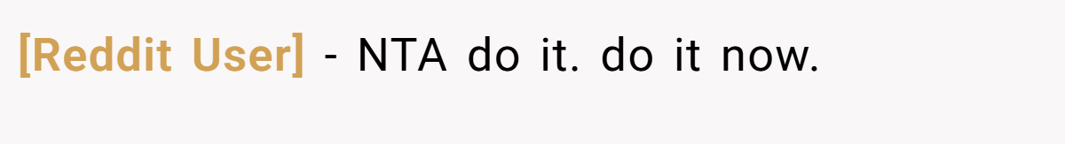 [Reddit User] − NTA do it. do it now.
