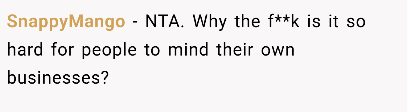 SnappyMango - NTA. Why the f**k is it so hard for people to mind their own businesses?