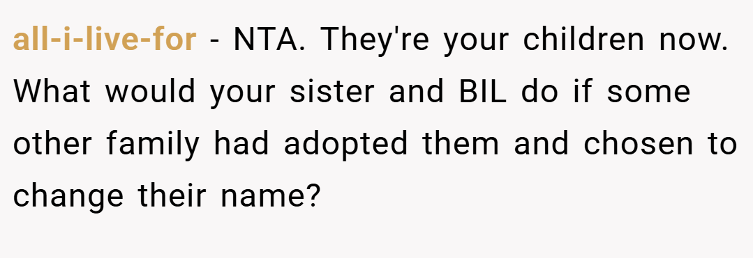 all-i-live-for − NTA. They're your children now. What would your sister and BIL do if some other family had adopted them and chosen to change their name?