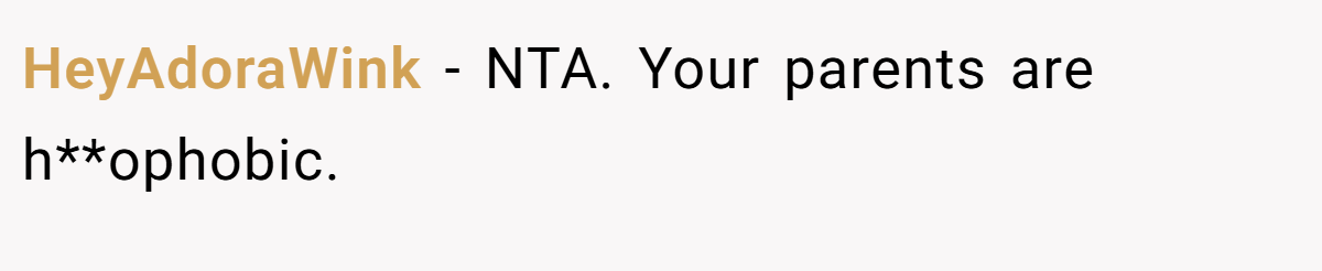 HeyAdoraWink − NTA. Your parents are h**ophobic.