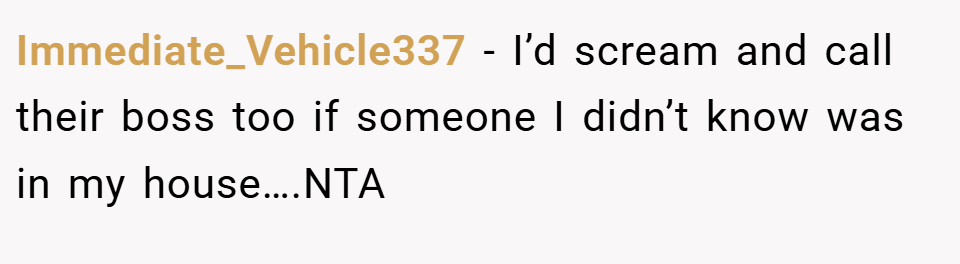 Immediate_Vehicle337 − I’d scream and call their boss too if someone I didn’t know was in my house….NTA