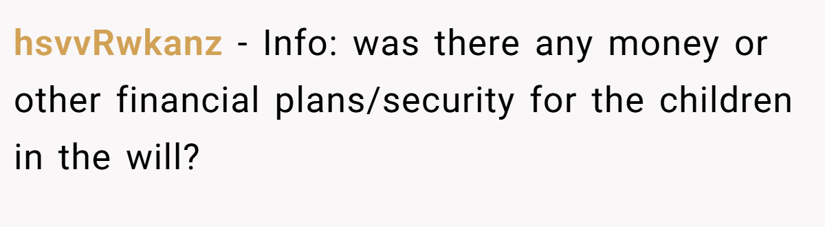 hsvvRwkanz - Info: was there any money or other financial plans/security for the children in the will?