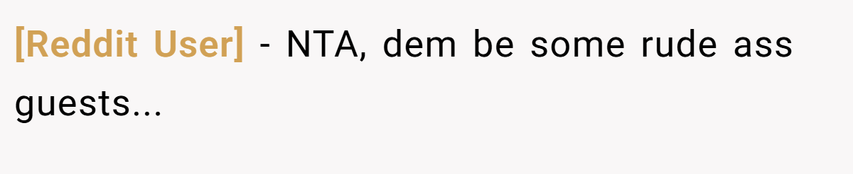 [Reddit User] - NTA, dem be some rude ass guests...