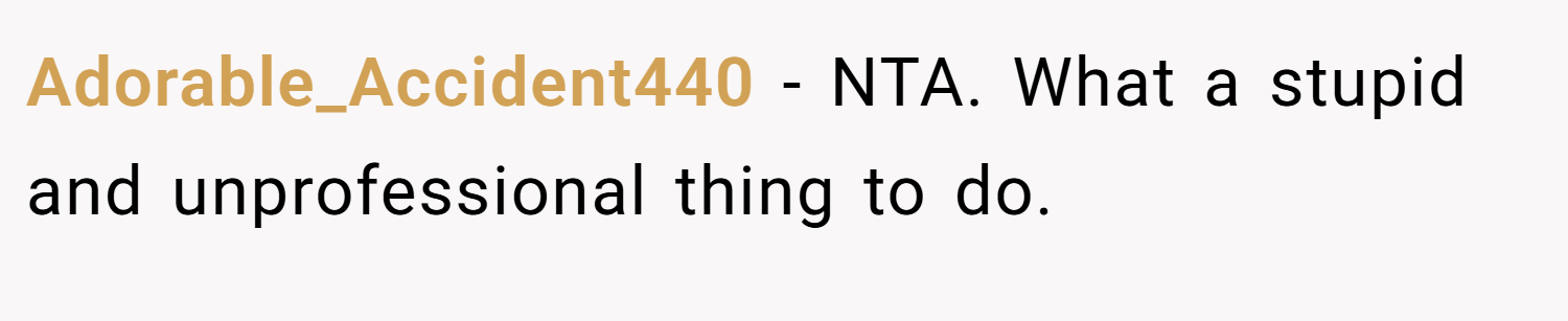 Adorable_Accident440 − NTA. What a stupid and unprofessional thing to do.