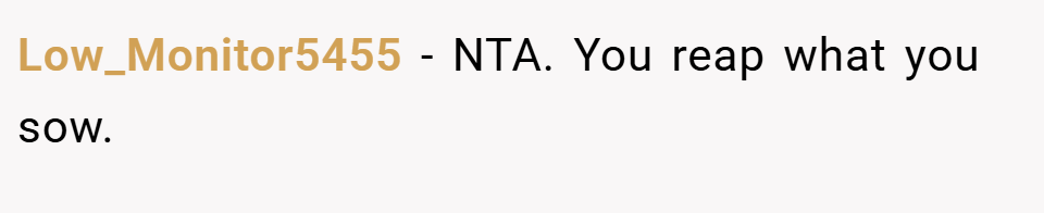Low_Monitor5455 − NTA. You reap what you sow.