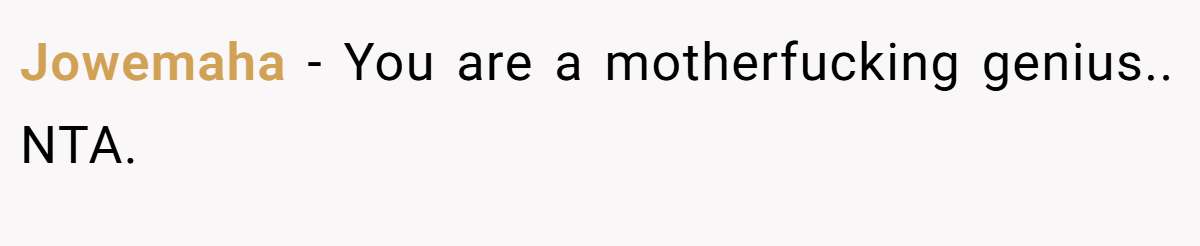 Jowemaha − You are a motherfucking genius.. NTA.