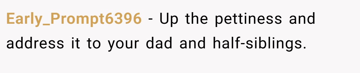 Early_Prompt6396 - Up the pettiness and address it to your dad and half-siblings.