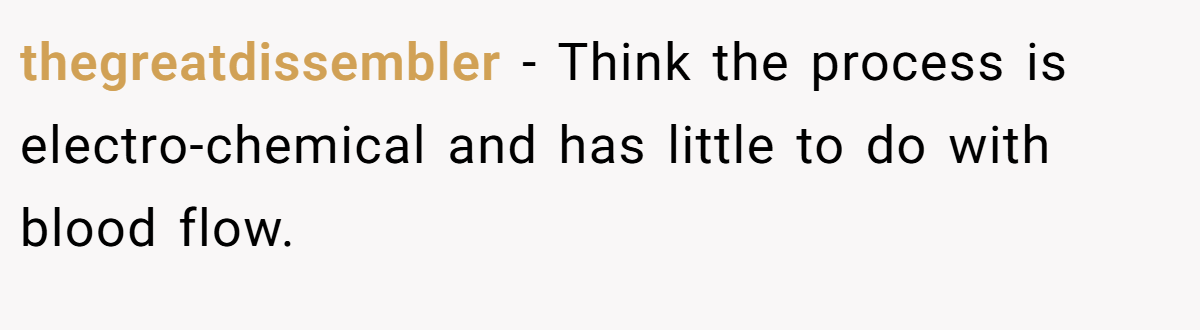 thegreatdissembler − Think the process is electro-chemical and has little to do with blood flow.