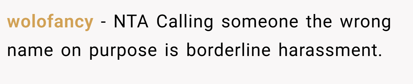 wolofancy - NTA Calling someone the wrong name on purpose is borderline harassment.