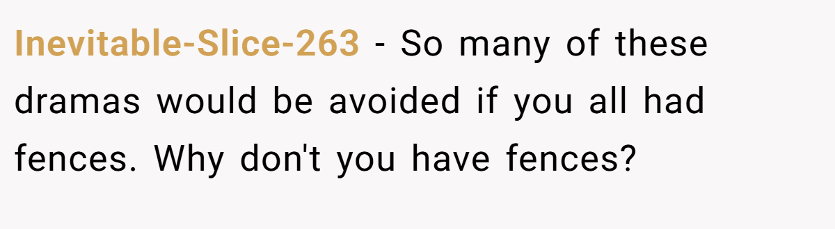 Inevitable-Slice-263 − So many of these dramas would be avoided if you all had fences. Why don't you have fences?