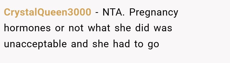 CrystalQueen3000 − NTA. Pregnancy hormones or not what she did was unacceptable and she had to go