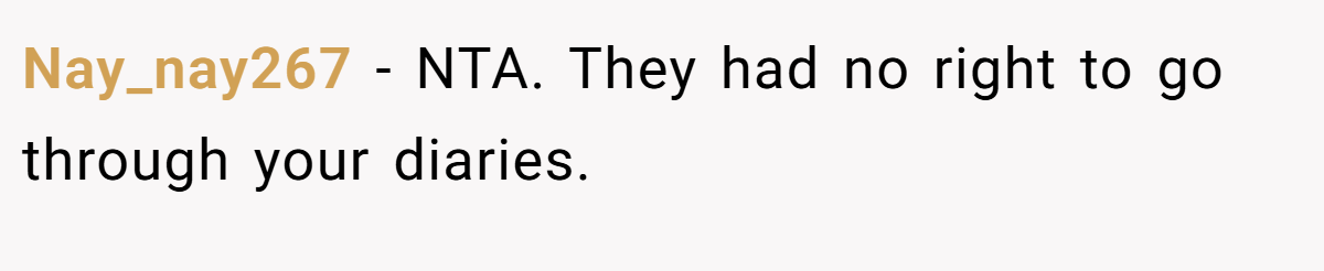 Nay_nay267 − NTA. They had no right to go through your diaries.
