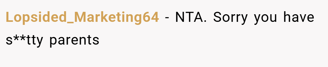Lopsided_Marketing64 − NTA. Sorry you have s**tty parents