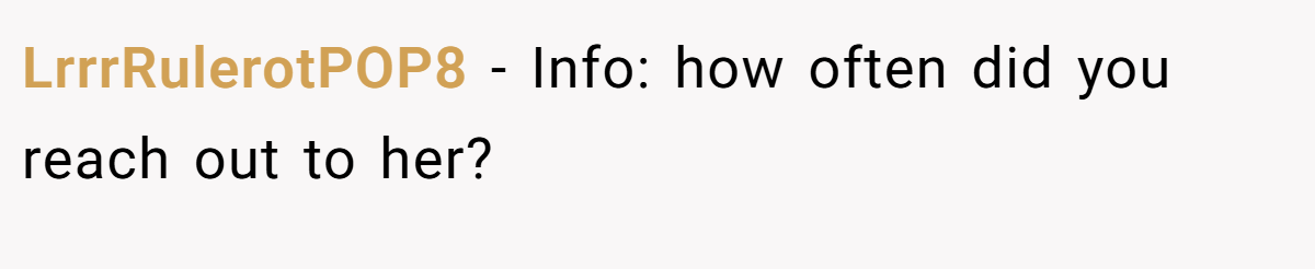 LrrrRulerotPOP8 − Info: how often did you reach out to her?
