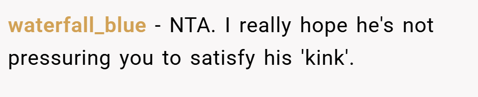 waterfall_blue − NTA. I really hope he's not pressuring you to satisfy his 'kink'.
