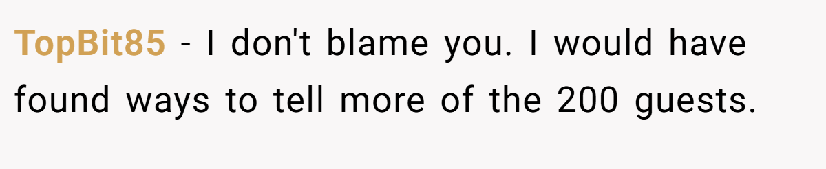 TopBit85 − I don't blame you. I would have found ways to tell more of the 200 guests.