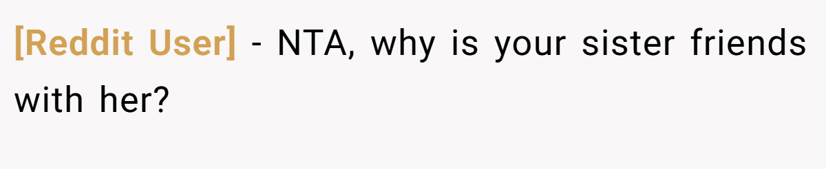 [Reddit User] − NTA, why is your sister friends with her?