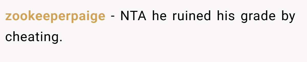 zookeeperpaige − NTA he ruined his grade by cheating.