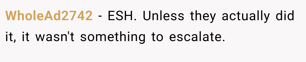 WholeAd2742 − ESH. Unless they actually did it, it wasn't something to escalate.