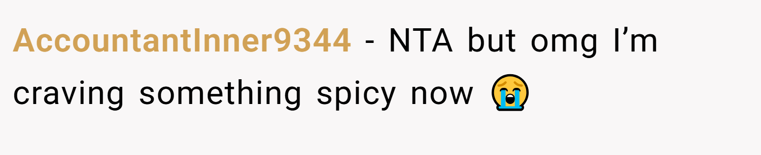 AccountantInner9344 − NTA but omg I’m craving something spicy now 😭