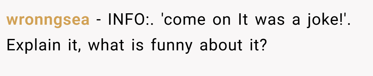 wronngsea − INFO:. 'come on It was a joke!'. Explain it, what is funny about it?