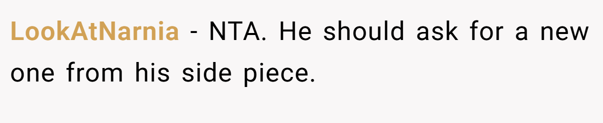 LookAtNarnia - NTA. He should ask for a new one from his side piece.