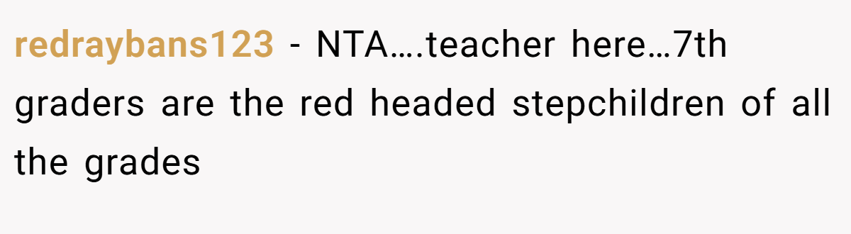 redraybans123 − NTA….teacher here…7th graders are the red headed stepchildren of all the grades