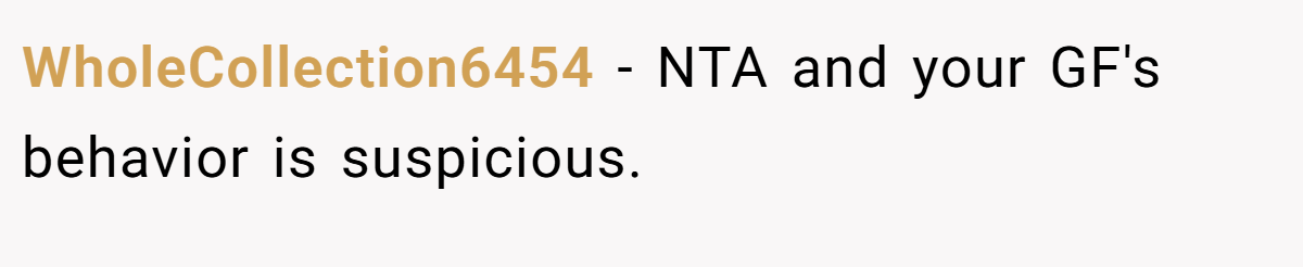 WholeCollection6454 - NTA and your GF's behavior is suspicious.