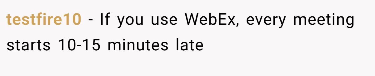 testfire10 − If you use WebEx, every meeting starts 10-15 minutes late