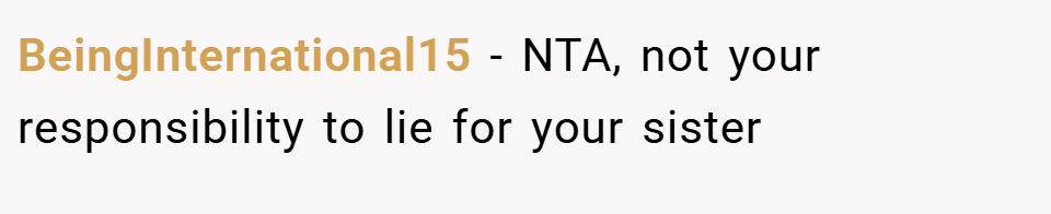 BeingInternational15 − NTA, not your responsibility to lie for your sister