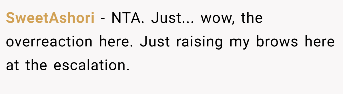 SweetAshori − NTA. Just... wow, the overreaction here. Just raising my brows here at the escalation.