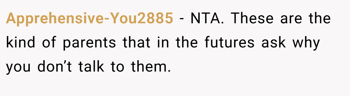 Apprehensive-You2885 − NTA. These are the kind of parents that in the futures ask why you don’t talk to them.