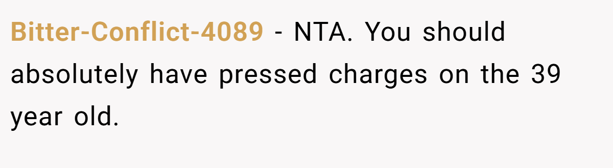 Bitter-Conflict-4089 − NTA. You should absolutely have pressed charges on the 39 year old.