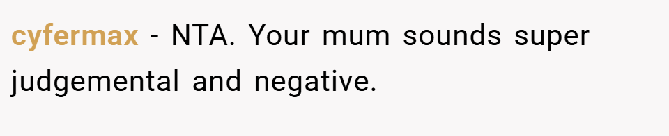 cyfermax − NTA. Your mum sounds super judgemental and negative.