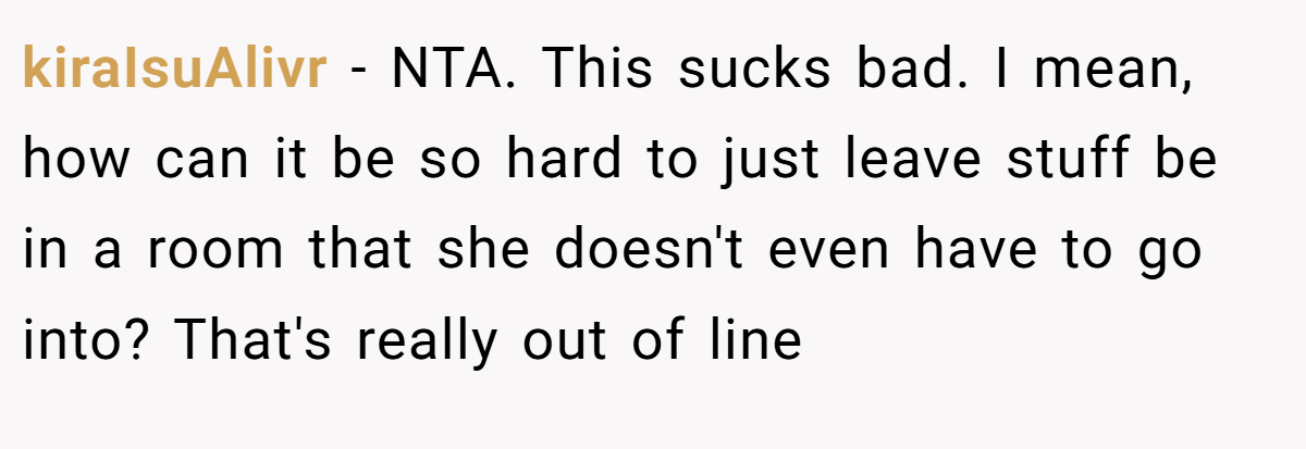 kiraIsuAlivr − NTA. This sucks bad. I mean, how can it be so hard to just leave stuff be in a room that she doesn't even have to go into? That's really out of line