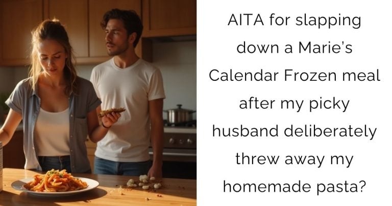 AITA for slapping down a Marie’s Calendar Frozen meal after my picky husband deliberately threw away my homemade pasta?