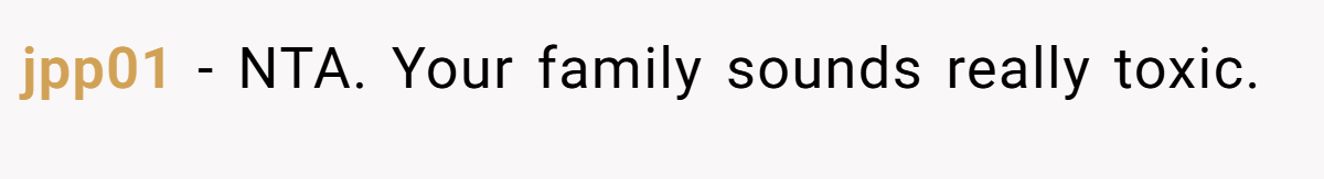 jpp01 − NTA. Your family sounds really toxic.