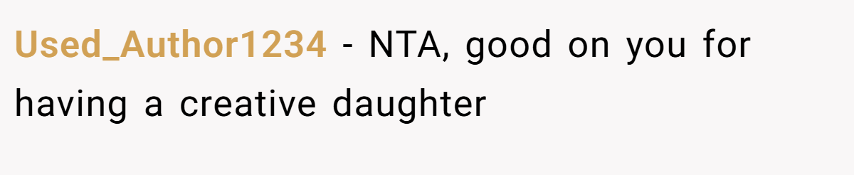 Used_Author1234 − NTA, good on you for having a creative daughter